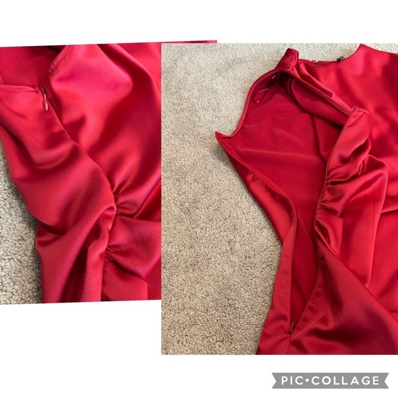Zara red satin effect one sleeve asymetrical mini dress Sz XS - Picture 6 of 15